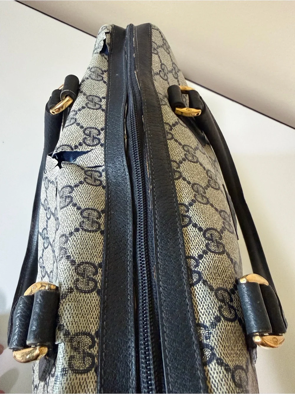 Vintage Navy Blue Gucci GG Supreme Mini Boston Bag - DAMAGED